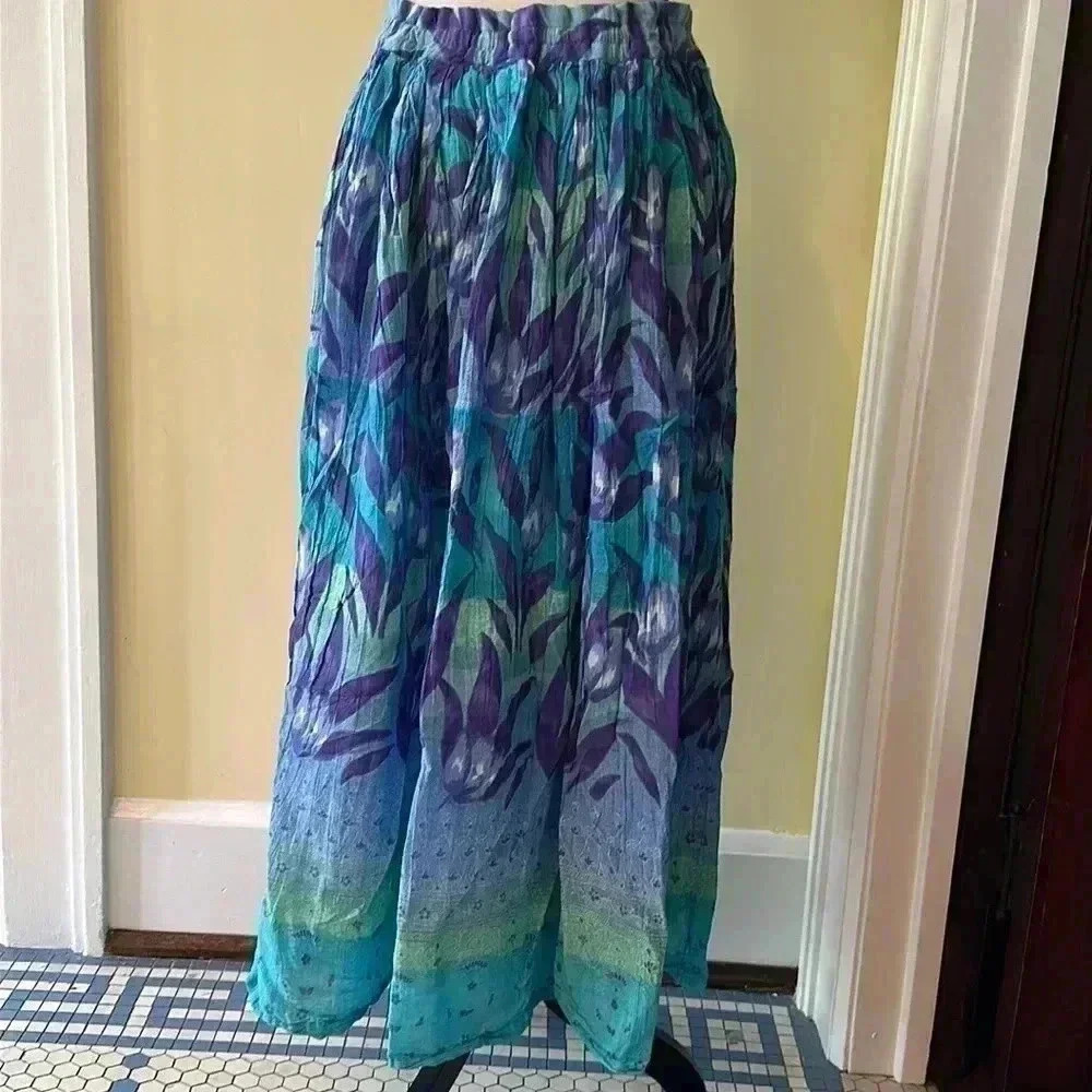 PHOOL | Vintage Broomstick Skirt with Colorful Tropical/Floral Print - Picture 4 of 5